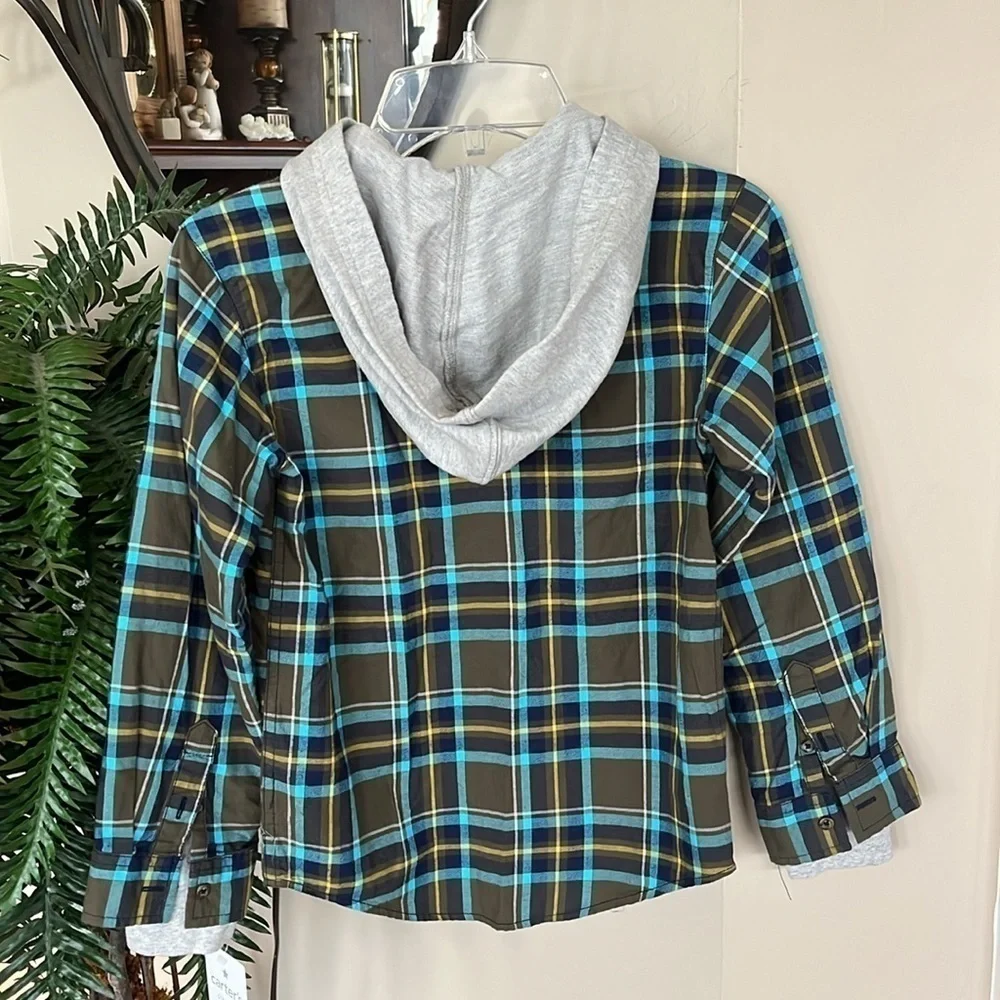 Brand New Carter’s Plaid Button Down Shirt Hooded Casual Cotton
